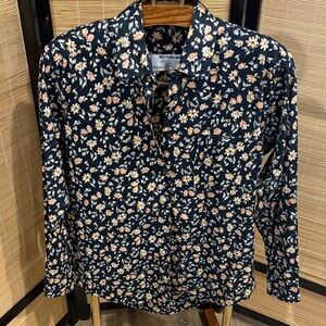 Tilley Endurables Floral Button-Up Shirt in Navy with Pink & Cream Flowers